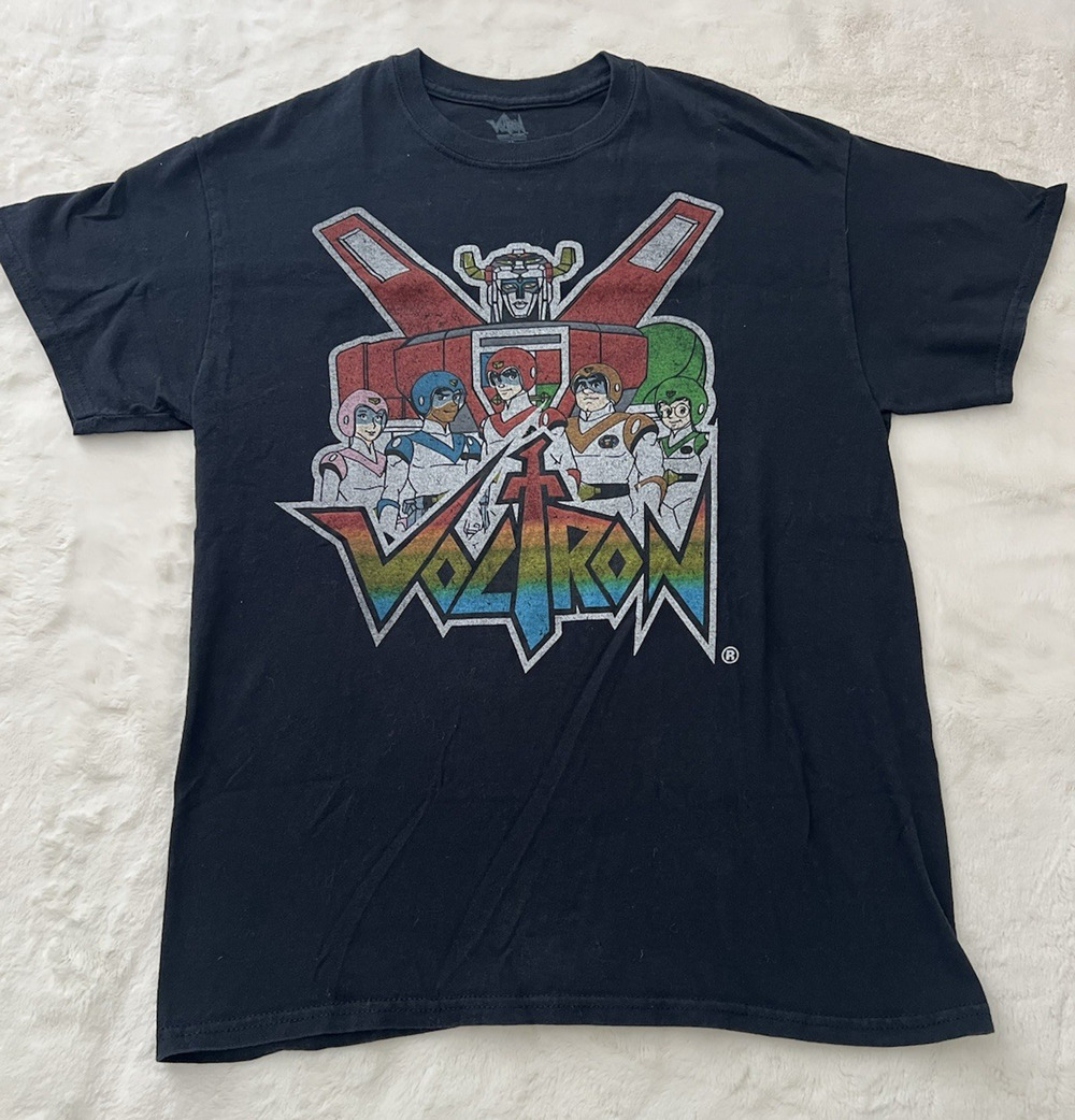 Voltron Graphic T Shirt Mens Medium Black Anime Retro Cartoon Tee